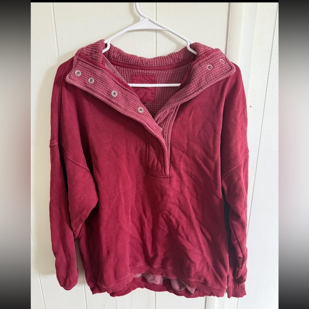 AERIE BURGUNDY QUARTER SNAP BUTTON SWEATSHIRT LONG SLEEVE SIZE XS